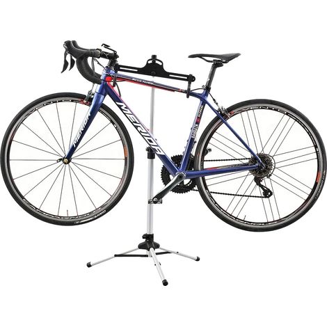 Cavalletto per riparazione biciclette, altezza regolabile da 68 a 122 cm, portata 30 kg, lega di alluminio, peso 1,7 kg, design a treppiede. (1/5)