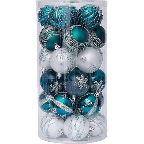 Boules de Noël bleues, 36 pièces, incassables, avec nœud pour décorer le sapin et pour les fêtes. (1/5)