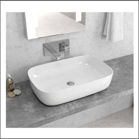 Lavabo da appoggio 60cm linee arrotondate bianco  Litos-0013 kamalu (1/2)