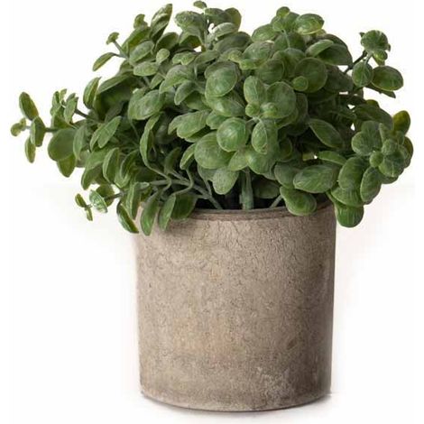 Basil Plant in Stone Effect Pot Artificial Plant - Plastic - L16 x W16 x H15 cm - Green