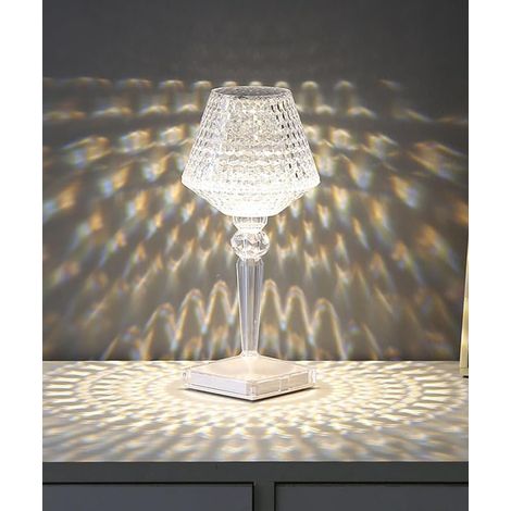 Lampe LED en cristal, lampe de table en cristal diamant 3 couleurs changement de couleur contrôle tactile lampe de chevet avec ligne USB lampe (1/5)