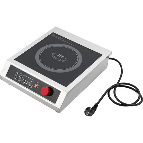 Cuisinière à induction commerciale 3500 W, plaque à induction avec 10 niveaux de puissance et minuterie, acier inoxydable, pour poêles plates ≤ 25 cm, capacité de charge 75 kg, pour pubs, restaurants (1/5)