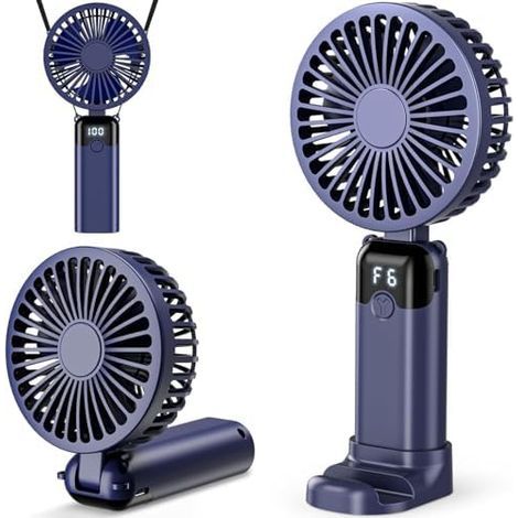 Rechargeable USB Portable Fan, Small Mini Handheld Fan with 6 Speeds, 4000 mAh Battery, LED Display, Foldable Portable Fan for Office, Home, Outdoor Travel, Summer Gift – Blue (1/5)