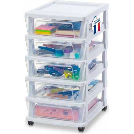 Iris Ohyama, Tour de Rangement Plastique à Roulettes, 5 Tiroirs Compacts, Blanc, KMC-350