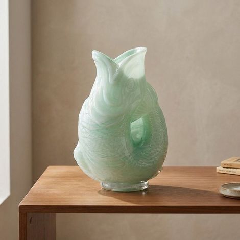 Ocean Green Sculptural Glass Fish Vase (1/2)