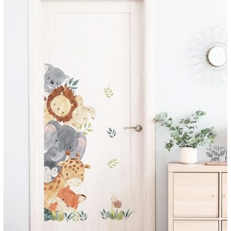 Wandaufkleber - Dschungeltiere - Giraffe und Zebra - Kinderzimmerdekoration - Vinyl - Mehrfarbig