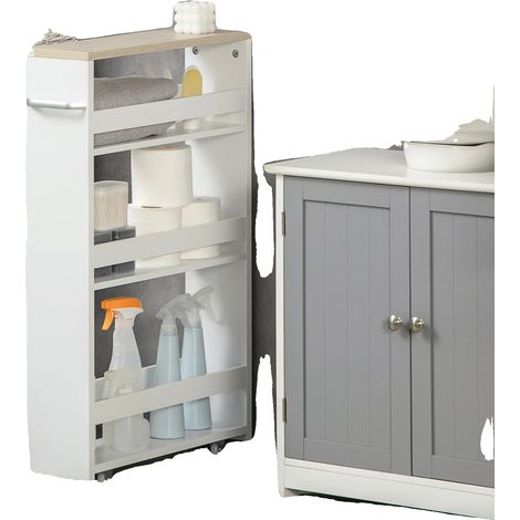 Carrito de baño, almacenamiento de 3 niveles, asa antideslizante, carrito (1/2)