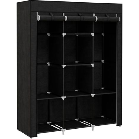 Fabric Wardrobe, with Rails and Shelves - Black (1/5)