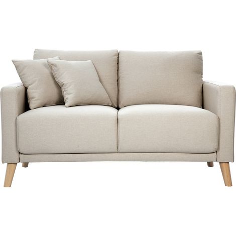 Zweisitzer-Sofa aus beigem Stoff und hellem Holz MUNIK (1/5)