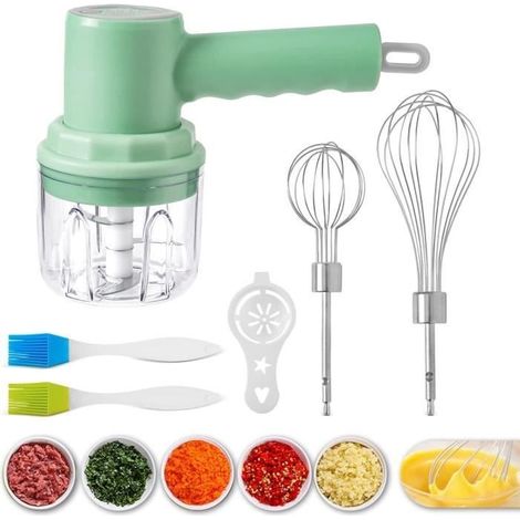 Sans Fil Rechargeable Hachoir Électrique avec Mixeur Batteur Fouet Mélangeur 250 ml, Presse-ail,Mini Robot de Cuisine Pour A216 (1/4)