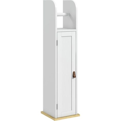 Meuble de salle de bain support papier toilette avec placard et étagères réglables 20 x 20 x 80 cm blanc (1/5)