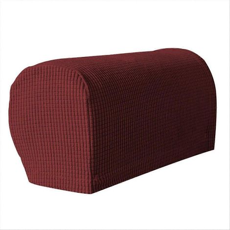 Lot de 2 housses d'accoudoirs extensibles en peluche douce, pour canapé, rouge vin (1/5)
