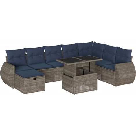 Maison Exclusive - Set Divani da Giardino 9 pz con Cuscini Grigio in Polyrattan (1/5)