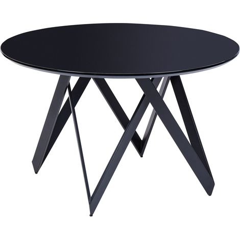 Tavolo da cucina rotondo moderno con piano lucido in MDF e gambe in acciaio 120 cm nero Oxhill