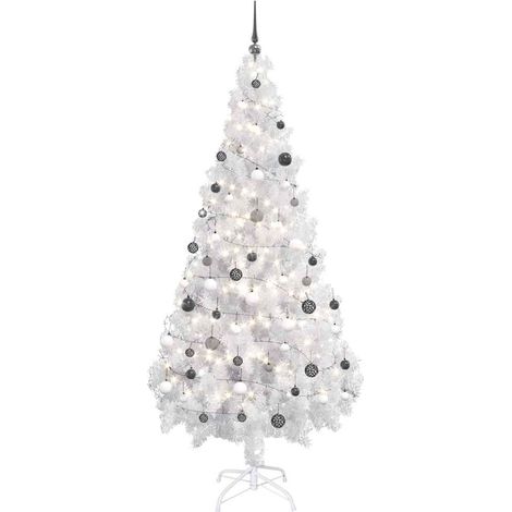 Künstlicher Weihnachtsbaum mit Beleuchtung & Kugeln Weiß 180 cm