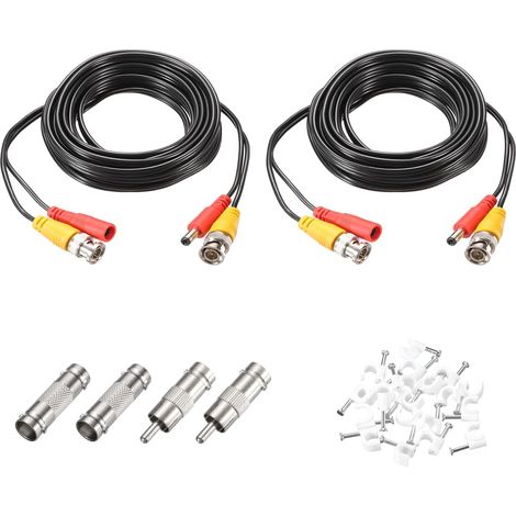 Câble Vidéo et Alimentation BNC, 5m Câble Tout-en-Un pour Caméra de Sécurité, Câble d'Extension DC pour Installation de Système de Caméra de Sécurité DVR, 2 Ensembles Noir (1/5)