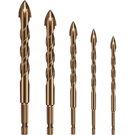 Set mit 5 Hartmetall-Sechskantschaftbohrern für Glas, weiche Fliesen, Spiegel, Kunststoff, Ziegel und Holz. (1/5)
