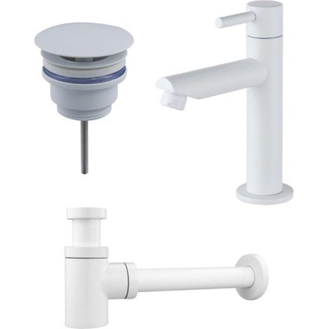 FugaFlow Eccelente Ensemble robinetterie de fontaine en fonte avec robinet de fontaine sur pied bas, bouchon toujours ouvert et siphon design Mat