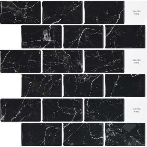 Subway Tile 10 pcs Black Marble 30 x 30 cm Polyurethane and PET vidaXL