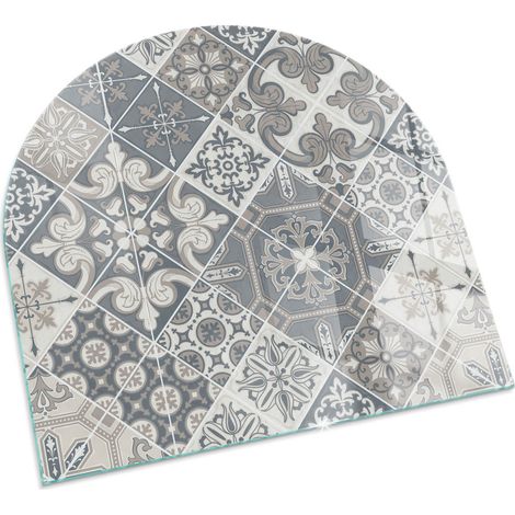 Plaque Carrée en verre trempé avec impression décorative Protection de sol sous cheminée Motif mosaïque décoratif 100x100 cm (1/5)