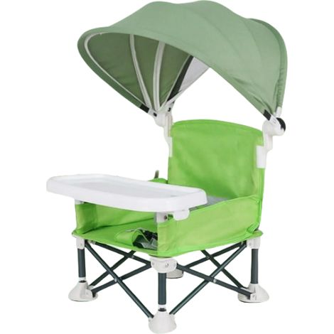 1 chaise haute pliante, pour bébé, avec tablette et auvent, portable, idéale plage et camping (1/5)
