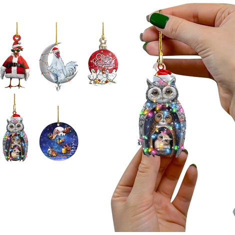 Pendentif de Noël Poulet avec Chapeau et Écharpe Décoration à Suspendre au Sapin de Noël Décoration de Fêtes (1/5)
