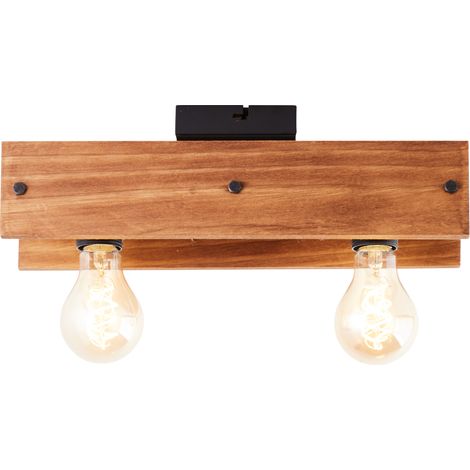 BRILLIANT lampe, plafonnier Calandra 2 flammes noir / couleur bois, 2x A60, E27, 42W, bois issu de la foresterie durable (FSC) (1/5)