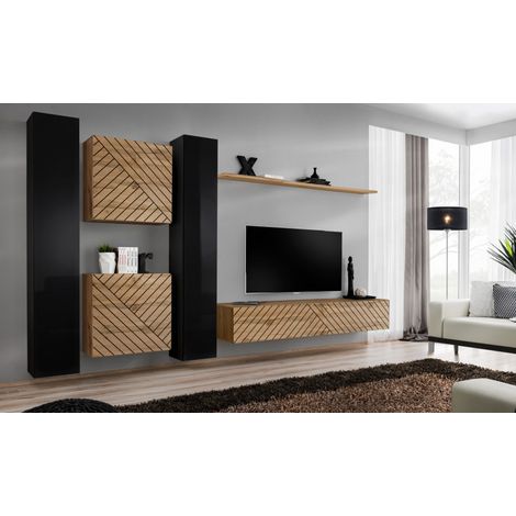 Ensemble de 6 meubles muraux "Switch VI " pour TV en bois - Beige et Noir - L 330 x H 180 x P 40 cm - Livraison gratuite