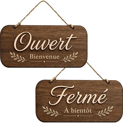 2 Pièces Panneau Ouvert Fermé En Bois Recto Verso Pour Porte De Commerce Plaque en bois 18,5 x 9 x 0,8 cm, recto verso avec corde, idéale pour café, restaurant, hôtel et boutique (1/5)