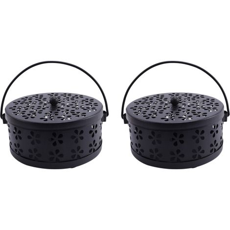 2 unidades de mosquitera con soporte hueco de metal estilo nórdico retro para quemador de serpentín floral (negro)