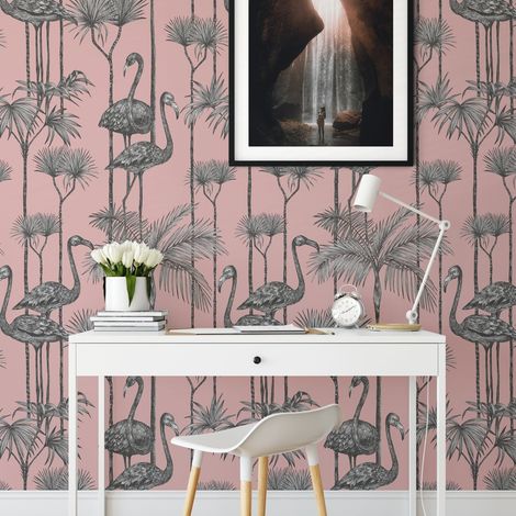 Papel tapiz adhesivo rosa elegante para sala de estar Pellicani