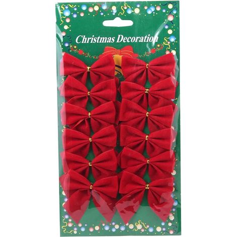 Lot de 12 nœuds rouges - Pour sapin de Noël et décoration de fêtes - Accessoire de Noël (1/5)