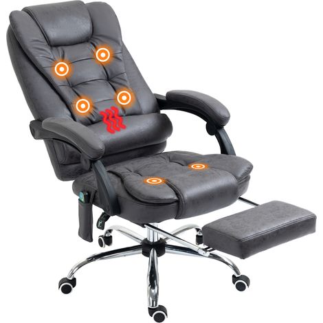 Office Chair with 6 Point Massage Back Heat, Microfiber Desk Chair with Footrest Adjustable Height Swivel Wheels, Back Reclining, Dark Blue (1/5)