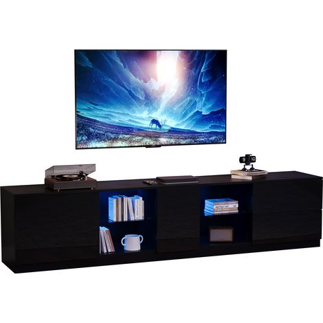 Mobile TV 160x40x52 cm con Luci LED, per TV 65", Finitura Cassettiera Multifunzione, MDF, Lucida Nera, per Soggiorno e Camera (1/5)