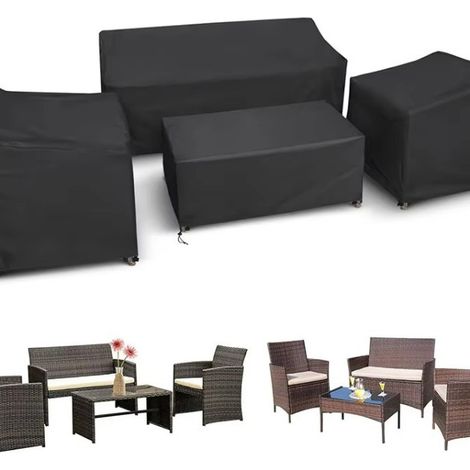 Housse de mobilier d'extérieur en tissu Oxford 210D quatre pièces / housse pour table et chaises de jardin, disponible en plusieurs tailles, protection solaire, anti-poussière et imperméable. (1/5)