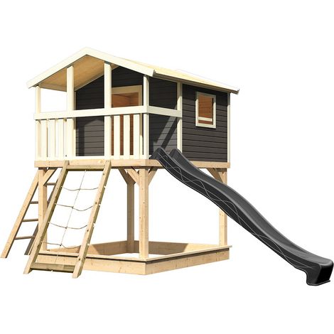 Spielturm Benjamin 198x243x309 tgrau m.Rutsche und Netzrampe