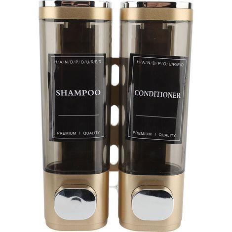 Distributeur de savon à pompe à pression mural 300ml ABS double tête Transparent vue shampooing or (1/5)