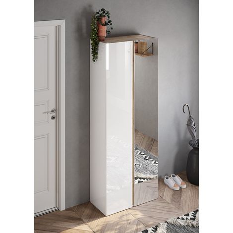 Armoire d'entrée moderne blanc laqué/chêne clair Frida (1/4)