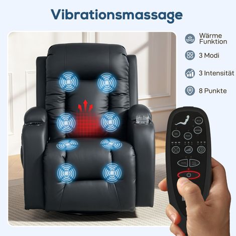 Fauteuil massant inclinable avec fonction bascule, chauffant, 3 modes, pivotant, noir (1/5)