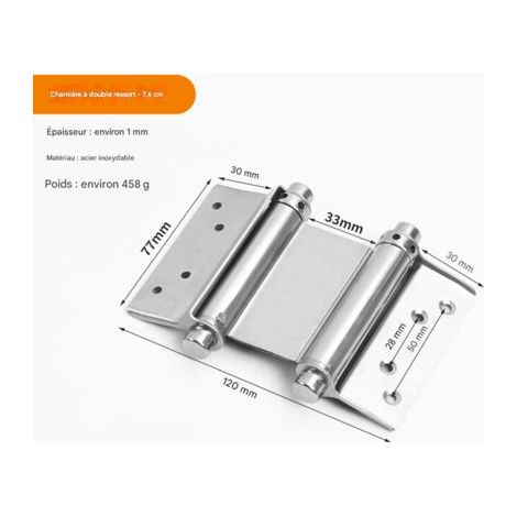 QORVA-2 pièces 3 "en acier inoxydable pouces Double Action ressort charnière salon café porte battante porte charnière charnières (1/4)