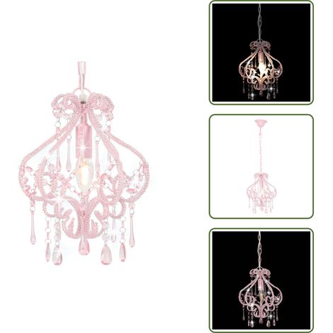 Plafonnier avec perles Rose Rond E14 - Luminaire Suspendu - Lampadaire - Plafond Rose - Luminaire Moderne - Décoration Intérieure (1/5)