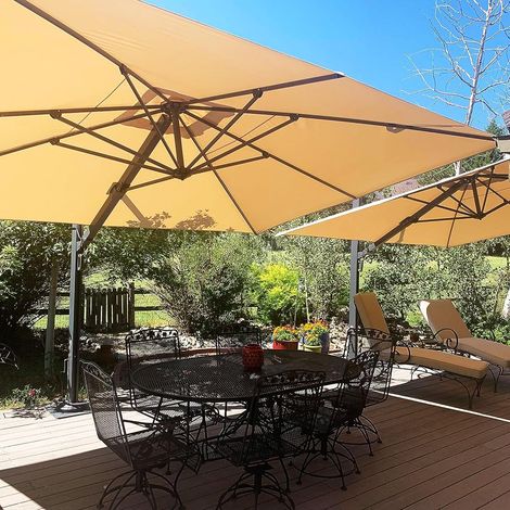 Grand Parasol Déporté 3,5 x 4,5 m Aluminium Beige Grande Taille (1/5)