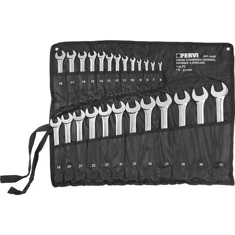 COFFRE DE JEU 25 PIÈCES CLÉ PLATE MÉTRIQUE CHROMÉ OUTIL 6-32 MM FERVI 0208