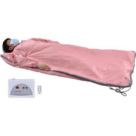 Couverture sauna 650 W anti-transpiration, double face chauffante, imperméable, en polyuréthane rose à pois, manches amovibles, infrarouge lointain, prise US 110 V (1/5)