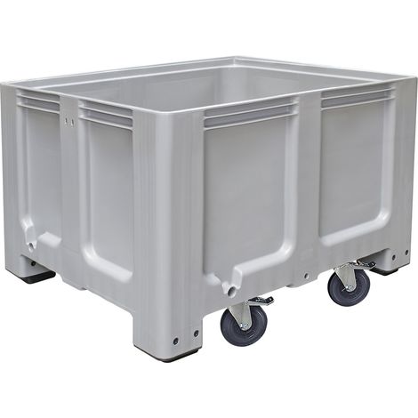 BRB Palettenbox, Industrieausführung, grau, 610 Liter, LxBxH 1200x1x835 mm, 4 Füße und 4 Lenkrollen, 2 mit Feststellbremsen