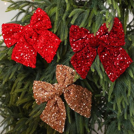 Ribbon Bow - Christmas Bow - For Tree Window Door Decoration - Festive Holiday Decor - 25 Cm - Red Green - 1 Piece (1/5)