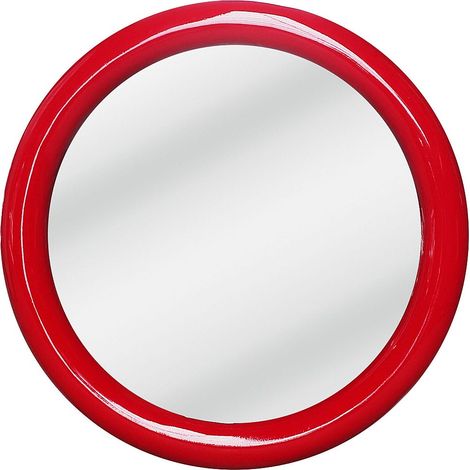 Specchio da parete rotondo in legno di paulownia D.60 cm Rosso laccato - MAELO