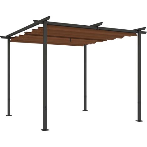Pergola jardin exterieur 3x3 m toit coulissante rétractable polyester haute densité 180g/m², abri soleil UPF30+, marron