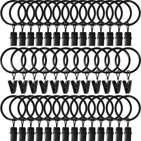 40er-Pack Vorhangringe mit Clips, Vorhangclips mit Ringen, Vorhangringe 1,26 Zoll Innendurchmesser, passend für bis zu 1 Zoll Gardinenstangen, Schwarz