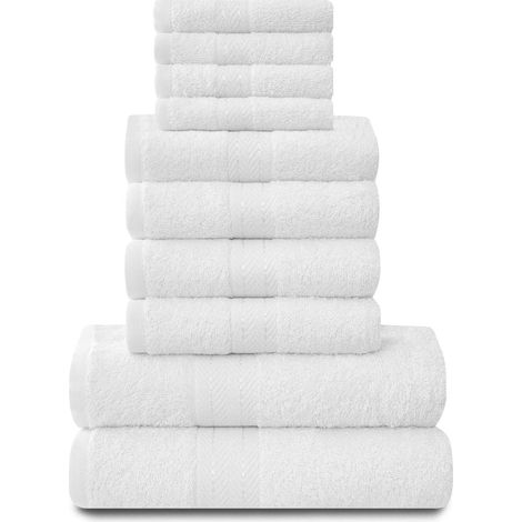 AZZORO Gaveno Cavalia-Set di 10 Asciugamani Toronto, in Cotone, con 4 Facce, 4 Mani e 2 da Bagno, Colore: Bianco, Piazza e Mezza, 28 x 23 x 20 cm, 10 unità (1/2)